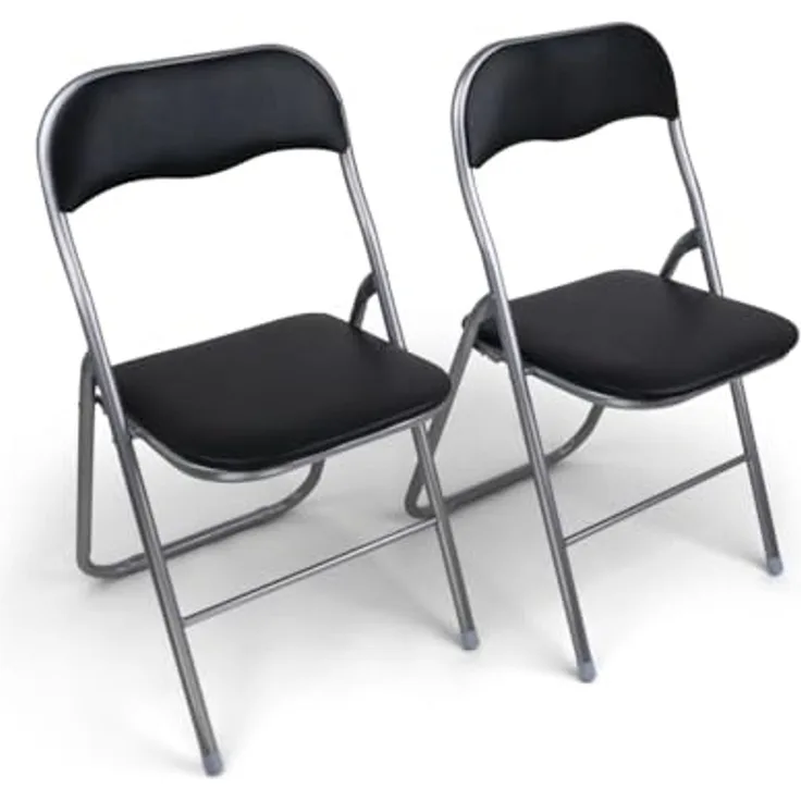 HAEST Set: 2X Klappstühle mit Metallrahmen und Kunstlederbezug, Silber-schwarz