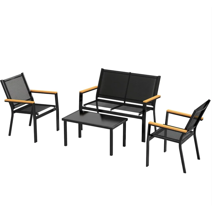 Rayofly-4-teiliges Gartenmöbelset, 2-Sitzer Sofa, 2 Stühle, Couchtisch gehärtetes Glas, Schwarz, 84×110×63,5 cm – Bild 1