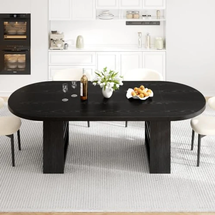 Jocoevol 70.9" Esstisch Oval Ausziehbar für 6-10 Personen, Esszimmer Tisch mit 3-Stufigem Ablagefach, Massiver Küchentisch, Robust bis 180 kg für Küchen und Esszimmer, Schwarz – Bild 5