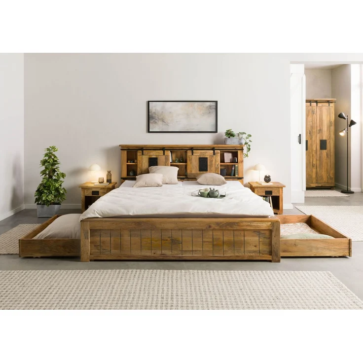 Bett mit Schublade Mango 200x200 natur lackiert RAILWAY #173 – Bild 4