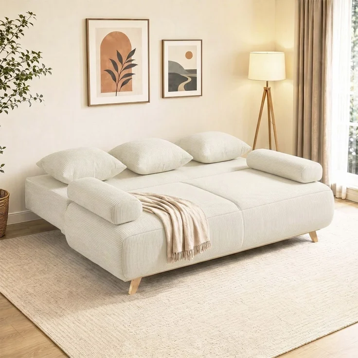 HOMCOM Schlafsofa, Cord (90 % Polyester, 10 % Nylon), Beige, 188 x 100 x 84 cm – Bild 8