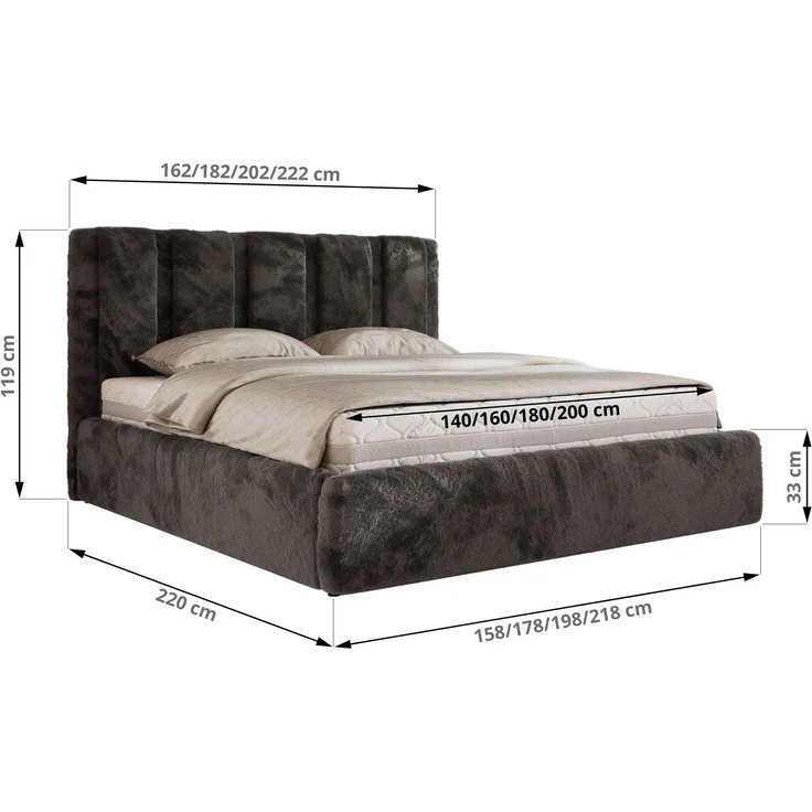 Polsterbett SAVINO CLASSIC mit Bettkasten und Lattenrost Doppelbett 140 x 200 cm mit hohem Kopfteil Stauraumbett Bett mit Gasdruckfeder - Dunkelgrau Plüsch - Multipocket Matratze - ELORI LUX – Bild 6