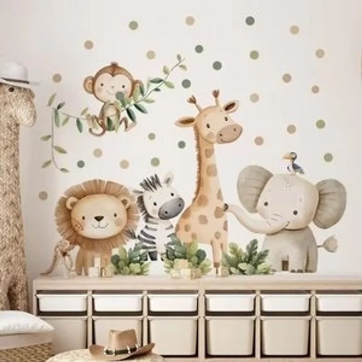 Montegoni Wandsticker Selbstklebende Cartoon Dschungel Tiere Wandaufkleber für Kinderzimmer (stück, 1x Set mit selbstklebenden Cartoon Dschungel Tiere Wandaufklebern), Selbstklebend, wasserdicht, schimmelresistent, bunte Dschungel-Tiere – Bild 6