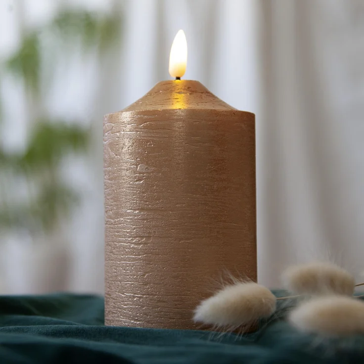 LED Echtwachskerze -Flamme', Batterie, Timer, Gold, 15cm – Bild 2