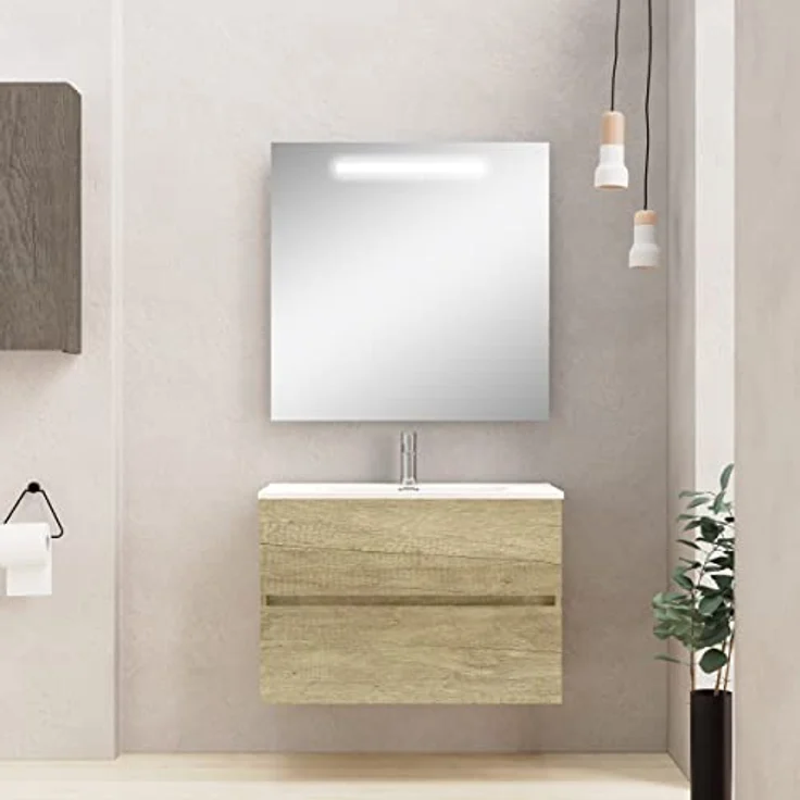 Baikal Onyx Badezimmer, 2 Schubladen, Wandmontage, mit Keramikwaschbecken, montiert, Melamin 16 – Bild 3