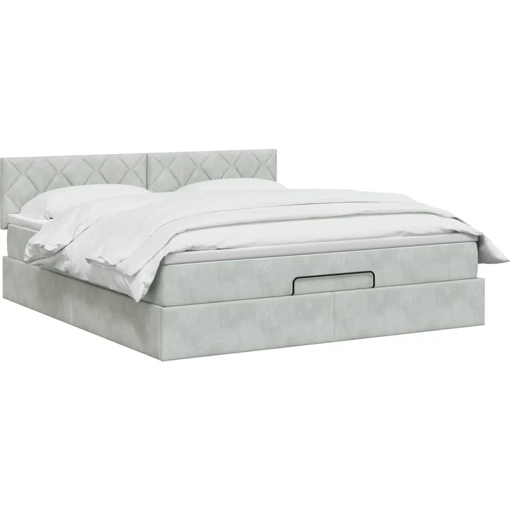 vidaXL Ottoman-Bett mit Matratze und LED Hellgrau 140 x 200 cm Samt 3457215 – Bild 3