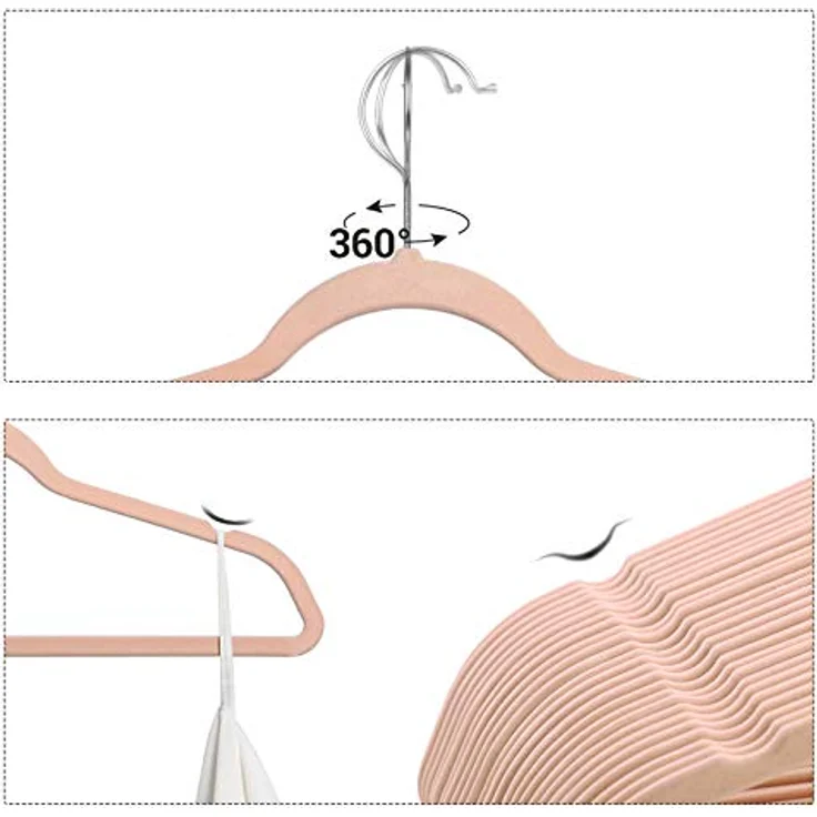 SONGMICS Kleiderbügel Samt, 50er Set, Jackenbügel, 41,5 cm breit, Anzugbügel, dünn, gut belastbar, um 360° drehbarer Haken, für Mäntel, Hemden und Anzüge, Rosa-Silber CRF026P03 – Bild 8