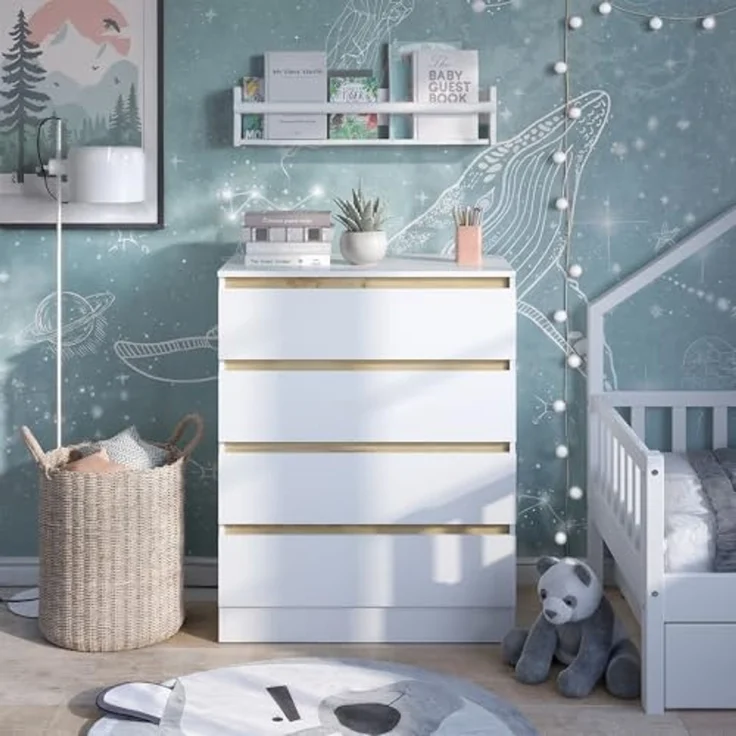 Wickelkommode Emmi Weiß/Goldkraft Eiche 80x111.7 cm mit 4 Schubladen Vitalispa – Bild 7