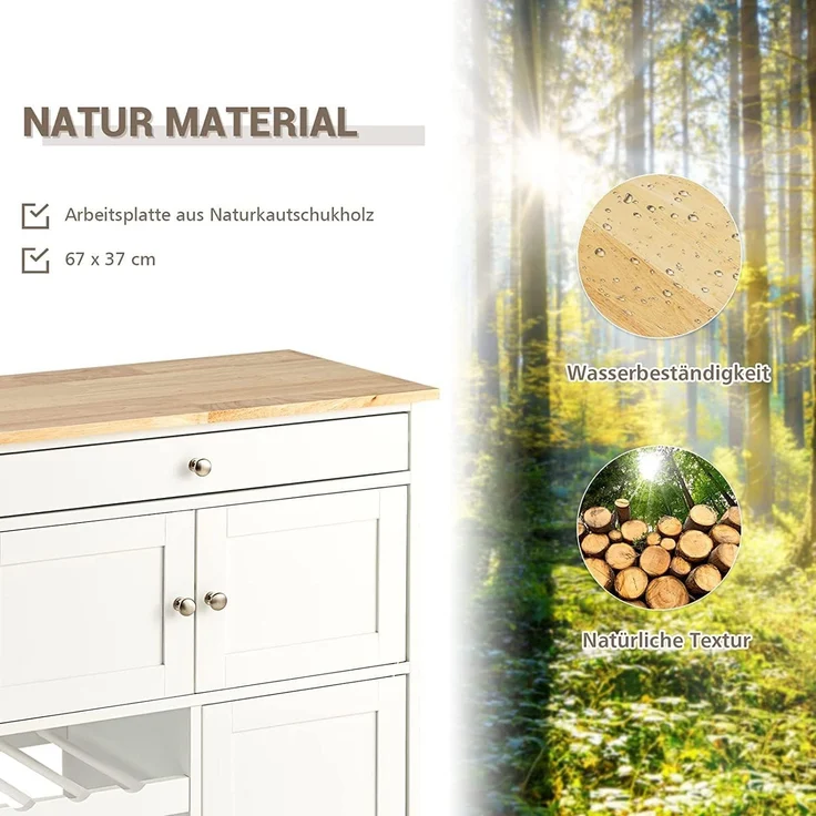 COSTWAY Servierwagen Küchenschrank Küchenwagen Küchentrolley Beistellwagen Küchenregal Rollwagen Weinregal Weinschrank Holz weiss – Bild 4