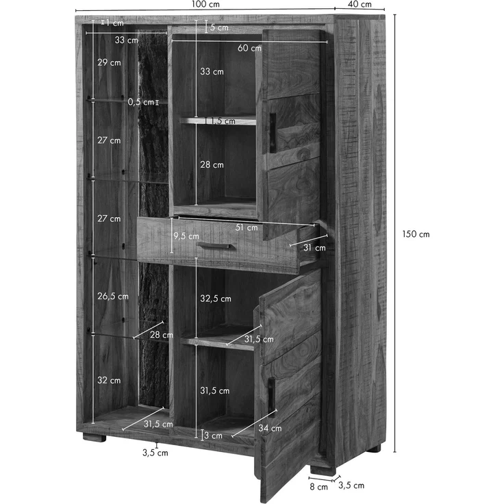 Highboard Akazie 100x40x150 dunkelbraun lackiert BARK #206 – Bild 8
