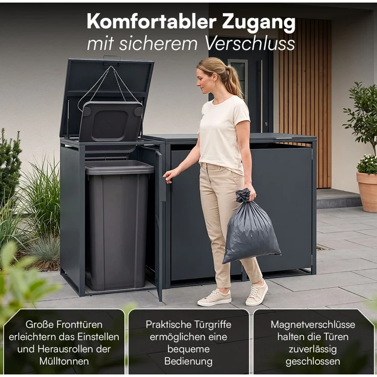 STEELSØN 'Thoria' Mülltonnenbox 3er je 120 Liter, anthrazit, Mülltonnenverkleidung aus Stahl, wetterfest, 102x62x177,5 cm, Müllbox für 3 Tonnen – Bild 5