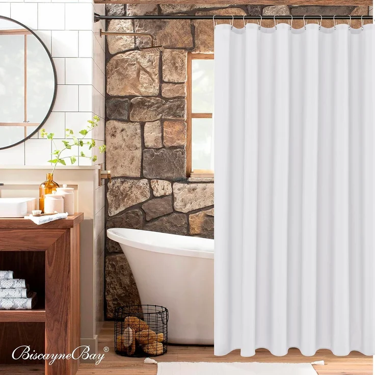 Hotel Stoff Duschvorhang 183 × 183 cm Weiß, Wasserresistent, Waschbar, Gewichteter Saum – Bild 2