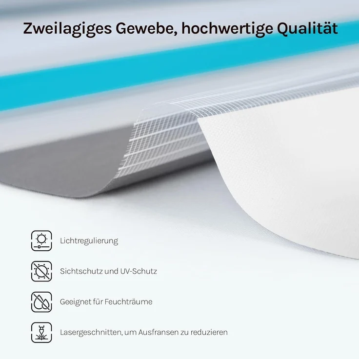 WOLTU Doppelrollo Klemmfix ohne Bohren Weiß+Grau+Türkis B85 x H150 cm, Duo Rollo Zebrarollo Fensterrollo Klemmrollo Seitenzugrollo Easyfix lichtdurchlässig & verdunkelnd Rollos für Fenster und Tür – Bild 5