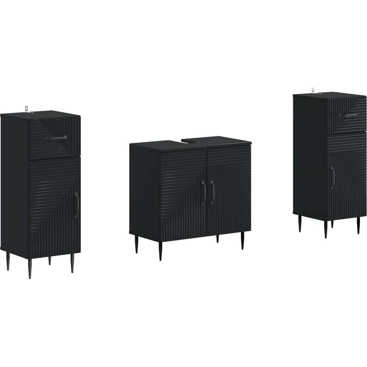 vidaXL 3-teiliges Badezimmer-Schranksystem HAARLEM 3 stk. Schwarz 3418018 – Bild 2