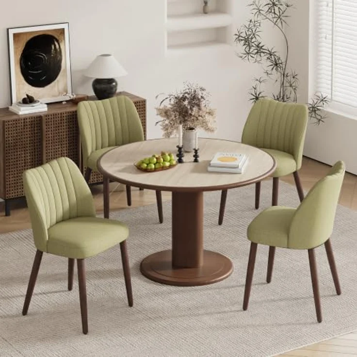 MALOL Esszimmerstühle 4er Set, Polsterstühl mit Rückenlehne, Ergonomisch Gepolsterte Küchenstühle mit vertikaler Rillenlehne, Moderne Esszimmer Stühle für Esstisch Wohnzimmer Café Restaurant, Grün – Bild 1