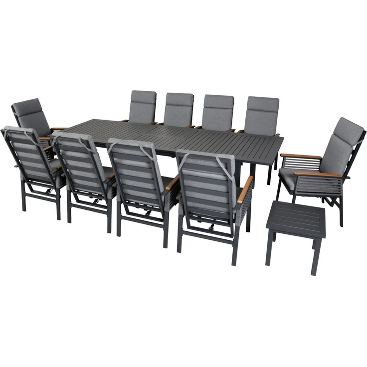 KONIFERA Garten-Essgruppe Edessa Komfort, (Set, 22-tlg, 10x Sessel, 10x Auflagen, 1x Tisch groß, 1x Tisch klein), inkl. 10 Sessel, 10 Sitzkissen, 1 Ausziehtisch, 1 Beistelltisch – Bild 1