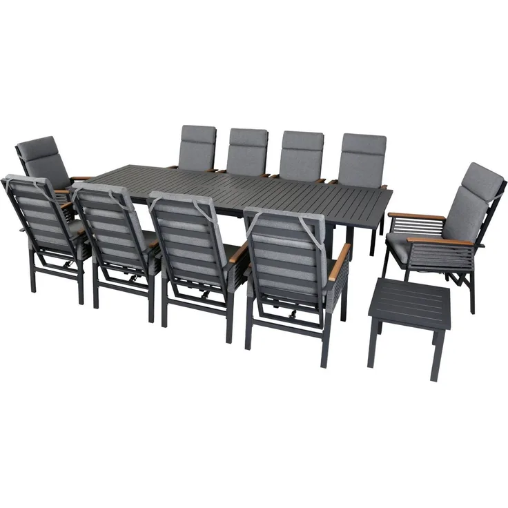 KONIFERA Garten-Essgruppe Edessa Komfort, (Set, 22-tlg, 10x Sessel, 10x Auflagen, 1x Tisch groß, 1x Tisch klein), inkl. 10 Sessel, 10 Sitzkissen, 1 Ausziehtisch, 1 Beistelltisch