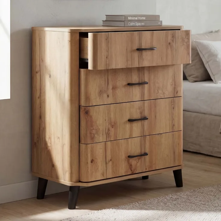 Kommode HWC-P42, Sideboard Schrank Anrichte, 4 Schubladen, MDF 92 x 80 x 40 cm ~ Wotan-Eiche-Optik