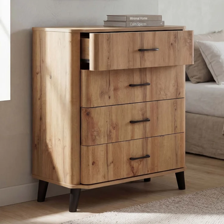 Kommode HWC-P42, Sideboard Schrank Anrichte, 4 Schubladen, MDF 92 x 80 x 40 cm ~ Wotan-Eiche-Optik – Bild 1