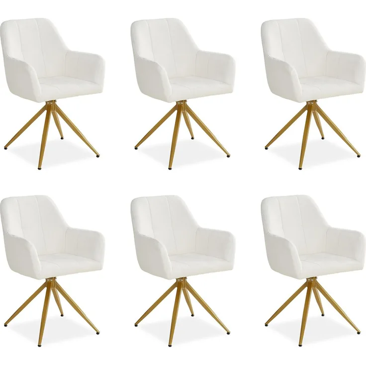 6 Stühle Esszimmer Küchenstühle Bouclé Beige Esszimmerstühle Drehbar Esszimmerstuhl mit Armlehne Dreh Sessel Modern Polsterstuhl