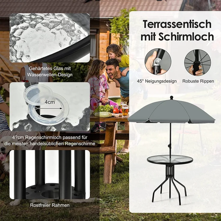 COSTWAY 6 teiliges Gartenmöbel Set, Terrassenmöbel mit Sonnenschirm, Gartentisch & 4 Klappstühlen, Schwarz – Bild 3