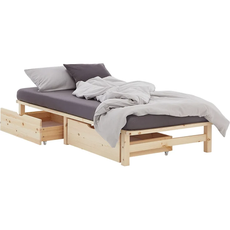 Holzbett 100x200 mit Bettkasten 2er Set Holzbettrahmen Palettenbett Einzelbett Bett Massiv Holz Jugendbett Gästebett Lattenrost – Bild 1