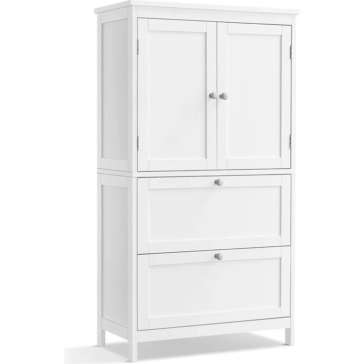 Vasagle Badezimmerschrank, Badschrank, Küchenschrank, Aufbewahrungsschrank mit 2 Türen und 2 Schubladen, verstellbare Ablage, 30 x 60 x 110 cm, klassikweiß BBC551P31