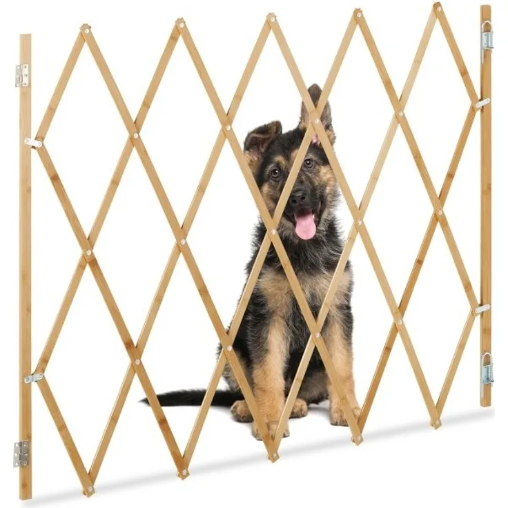 Relaxdays Hundeabsperrgitter, ausziehbar bis 130 cm, 87,5-100 cm hoch, Bambus, Hunde Schutzgitter, Treppe & Tür, Natur