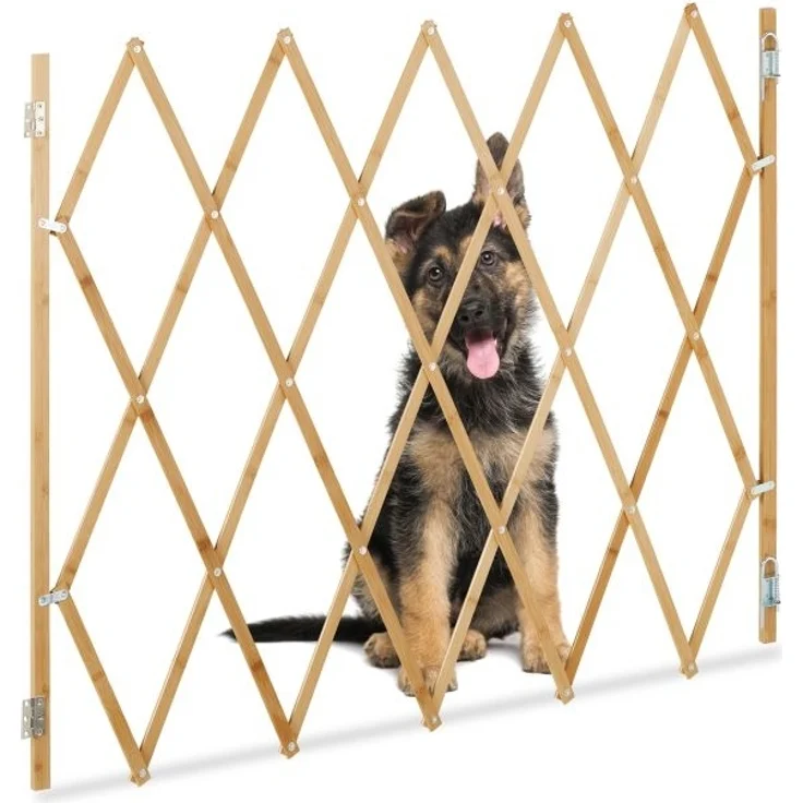 Relaxdays Hundeabsperrgitter, ausziehbar bis 130 cm, 87,5-100 cm hoch, Bambus, Hunde Schutzgitter, Treppe & Tür, Natur – Bild 1
