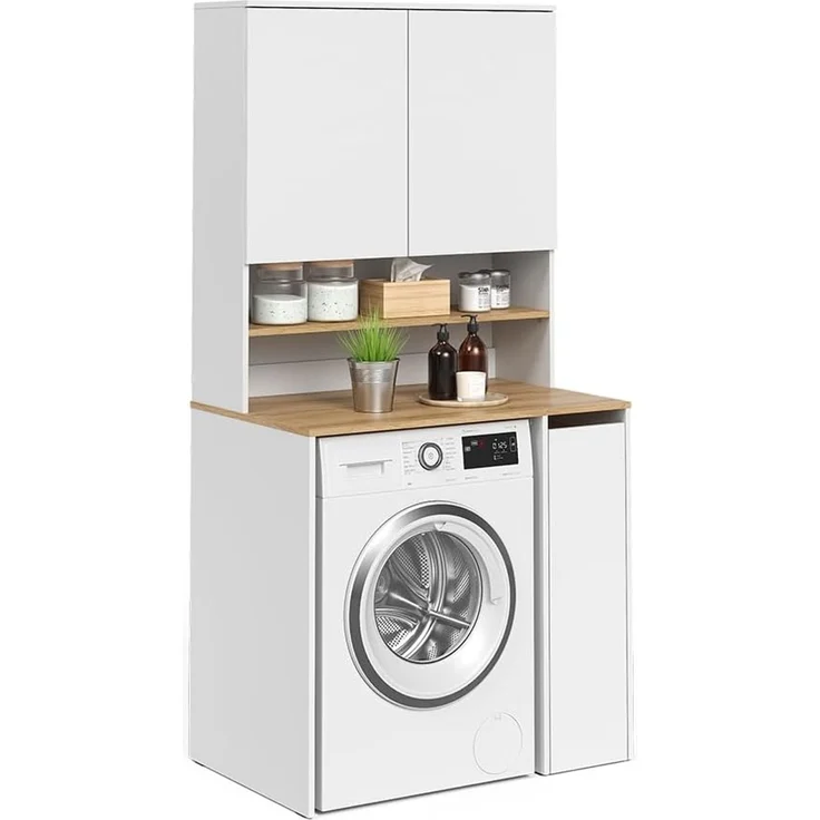 Waschmaschinenschrank Viktor Weiß/Artisan-Eiche 93.6 x 88.2 cm 2 Teile mit Rollregal Vicco – Bild 5
