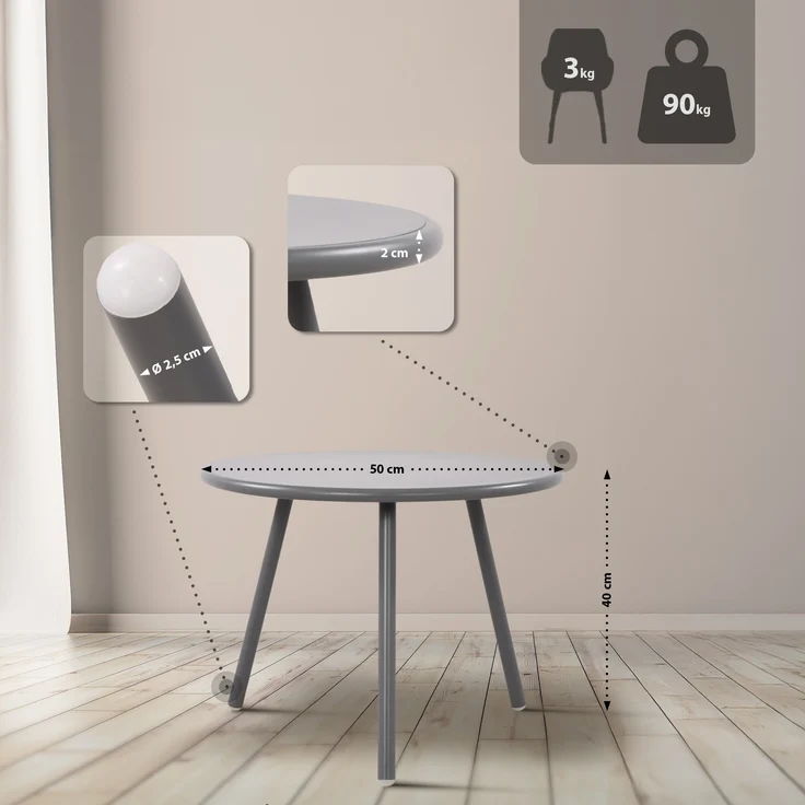 CLP 2er Sitzgruppe Berdin Set 1 Tisch 2 Stapelstühle wetterfest UV-beständig,dunkelgrau – Bild 3