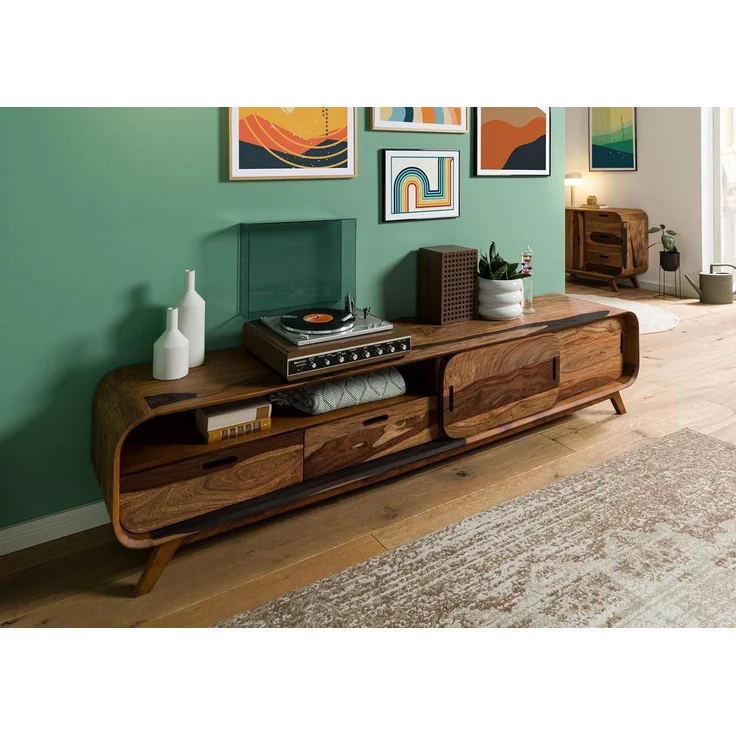 Massivmoebel24 TV-Board (Sheesham 220 x 40 x 48 dunkelbraun lackiert MAILAND #227) – Bild 3