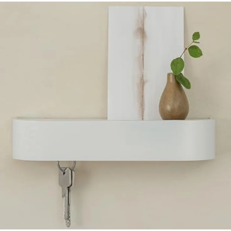 Kazai. Schlüsselbrett 'Toke' | Minimalistisches Schlüsselhaken-Design aus Berlin | Moderner Schlüsselhalter mit Ablage aus Holz | Schlüsselregal als Flur Möbel für die Wand | Weiß – Bild 2