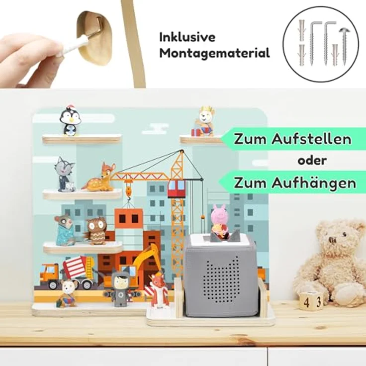 stadtecken Kinder Regal für Musikbox I Geeignet für die Toniebox und ca. 50 Tonies I Perfekte Aufbewahrung für Kinderzimmer I zum Aufstellen oder Aufhängen (Baustelle, Mittel) – Bild 7