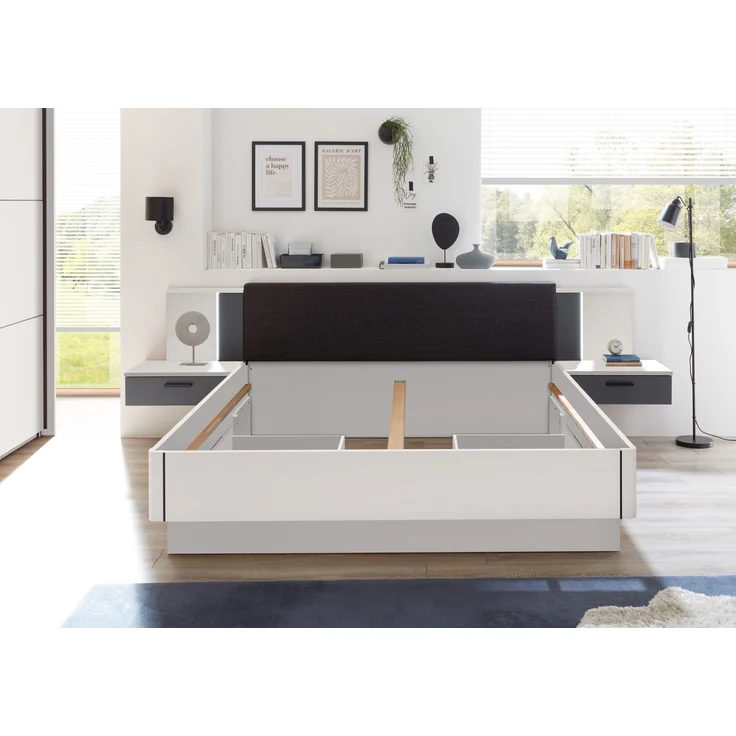 Bettanlage >ASCHAU< 180x200cm Liegefläche, Weiß / Graphit - 305x93x210cm (BxHxT) – Bild 5