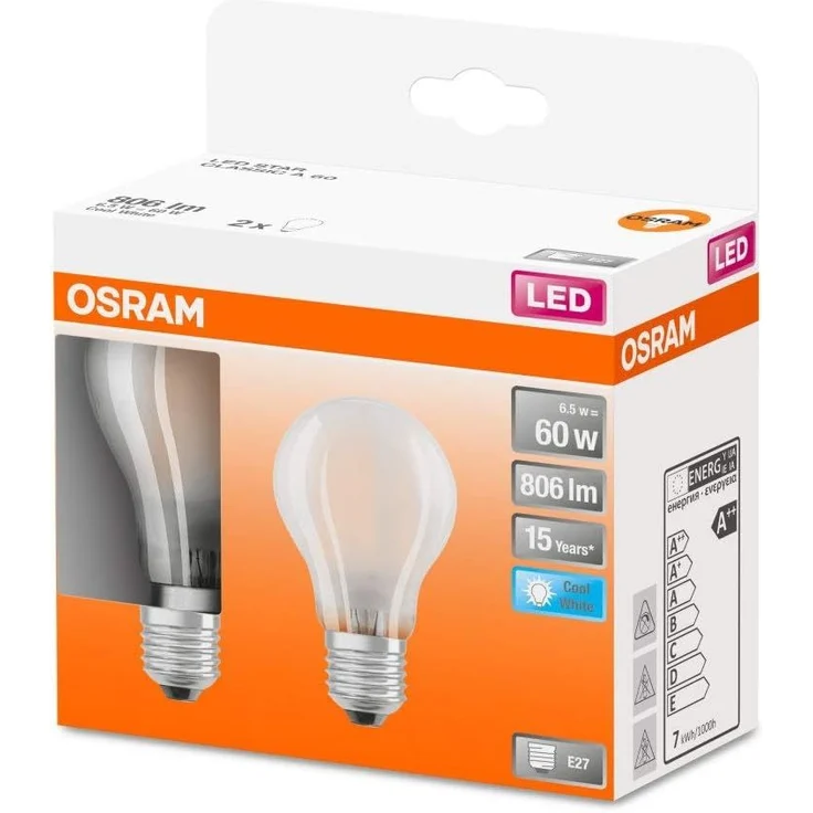OSRAM Filament LED Lampe mit E27 Sockel, klassiche Birnenform, Kaltweiss (4000K), 7 W, Ersatz für 60-W-Glühbirne, matt, LED Filament CLASSIC A – Bild 3