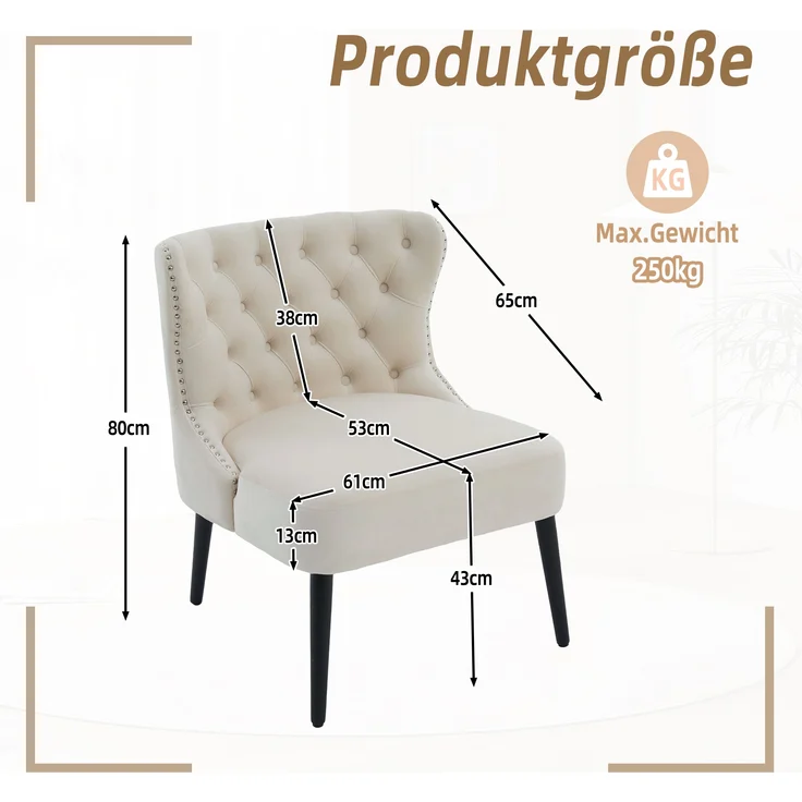 LVHOM Polsterstuhl aus Samt, Esszimmerstühle mit Knopfheftung, ohne Armlehnen, Massivholz Beine, Für Wohnzimmer, Büro & Schlafzimmer, Beige – Bild 6