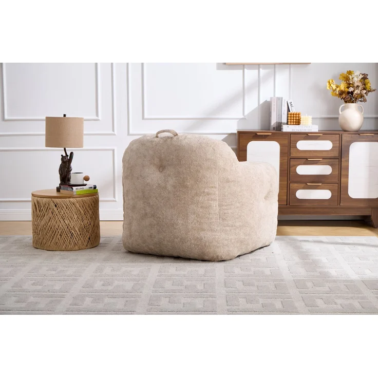 Sitzsack-Sessel mit Kunstfellbezug, Armlehnen und Schaumstoffflocken, weicher Lesesitz ohne Montage für Wohn- und Schlafzimmer, Beige – Bild 19