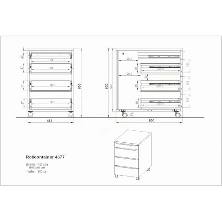 Germania Rollcontainer 4377-69, in Lichtgrau, mit Utensilienfach, 42 x 63 x 60 cm (BxHxT) – Bild 2