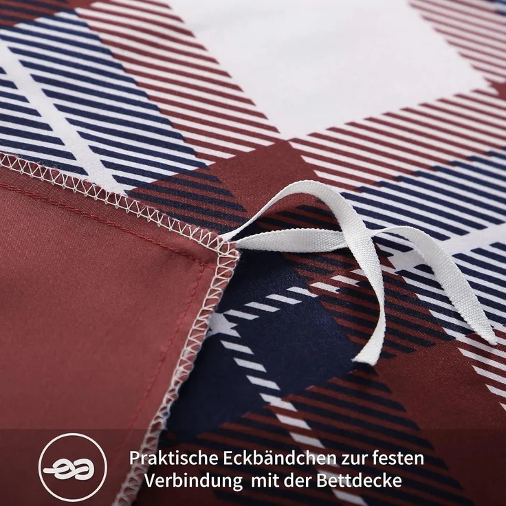 Bettwäsche 200x220 3 teilig Rot Tartan Muster Mikrofaser Reißverschluss – Bild 5