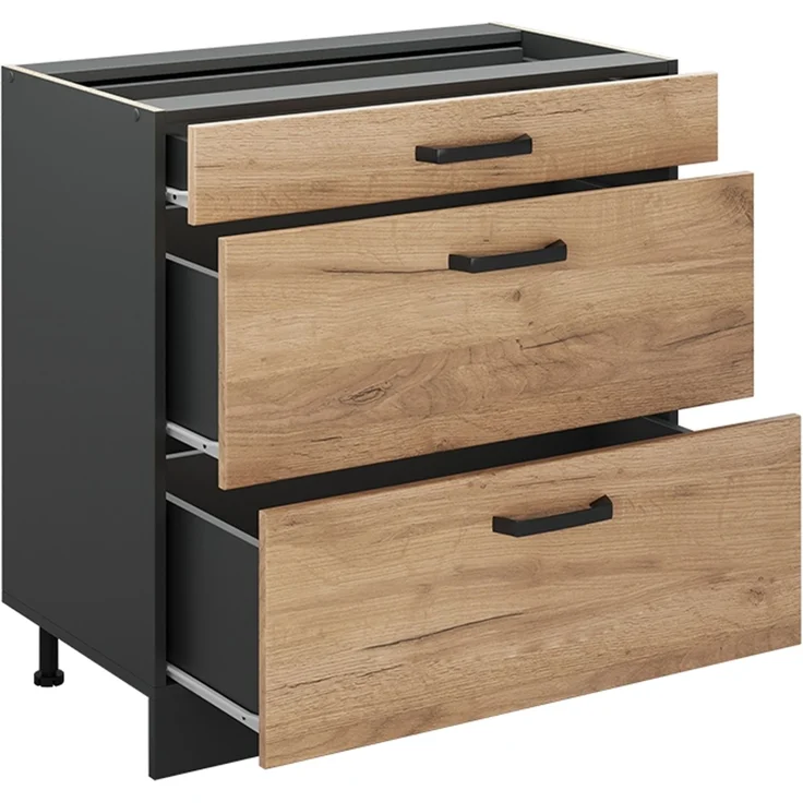 Küchenunterschrank R-Line Goldkraft Eiche/Anthrazit 80 cm mit 3 Schubladen Arbeitsplatte Anthrazit Vicco – Bild 3
