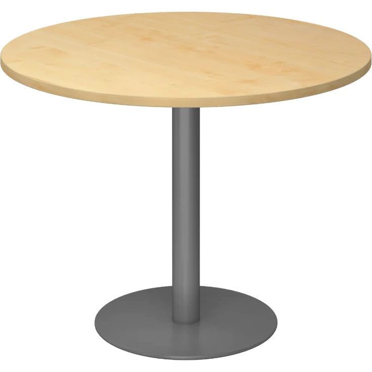 bümö Besprechungstisch, Esstisch groß, Tisch rund 100x100 cm in Ahorn, Gestell: graphit - großer Rundtisch für 2 Personen mit Holz-Platte, Säule aus Metall, Konferenztisch, Bistrotisch, STF10-3-G – Bild 1