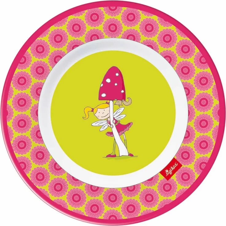 Sigikid Teller Fee Florentine, Kinderteller, Speiseteller, Kinder Geschirr, Kindergeschirr, mit Gummiring, Melamin, Grün Pink, 24826