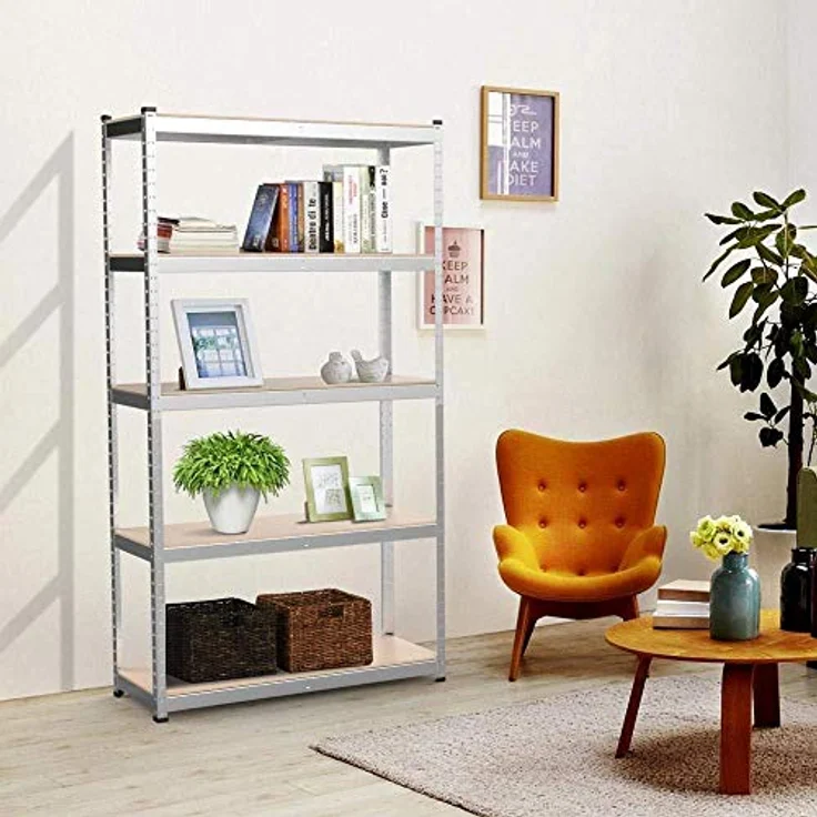 Yaheetech Lagerregal XL Kellerregal Werkstattregal Regal verzinkt belastbar bis 175kg, Größe: 180 x 90 x 40 cm, Keller, Silber – Bild 3
