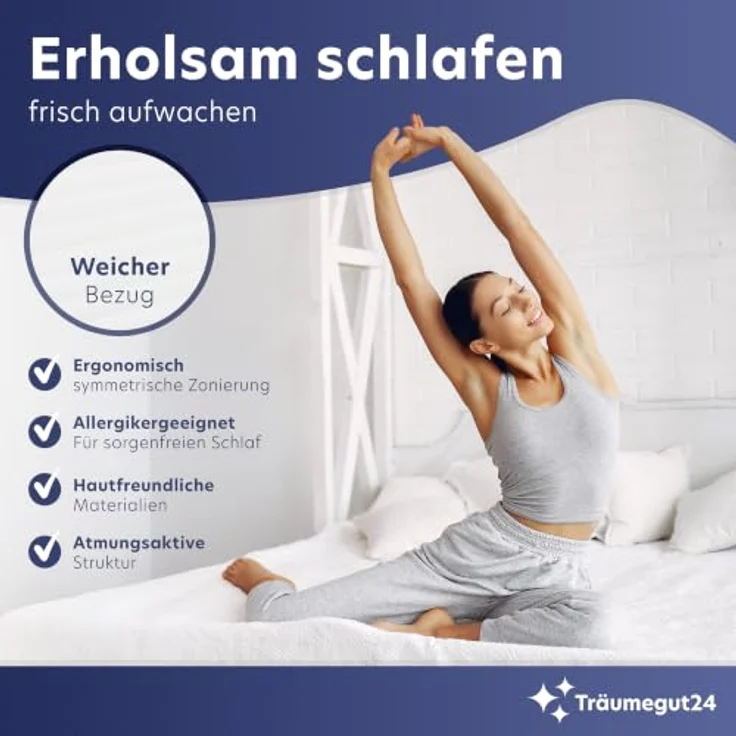 Träumegut24 AquaFlex 7-Zonen Kaltschaummatratze 80x200cm, 22cm, H2 | Ergonomisch, Bezug abnehmbar & waschbar, Hypoallergen & Antibakteriell, OEKO-TEX Standard 100 – Bild 7