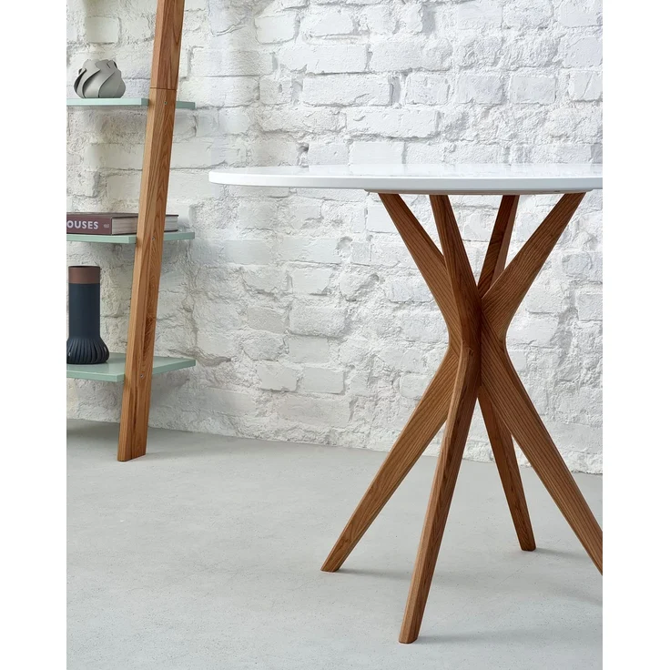 Ragaba runder Esstisch, MDF / Beine aus Massivem Eschenholz in Eiche, Weiß, Ø 70 cm – Bild 3