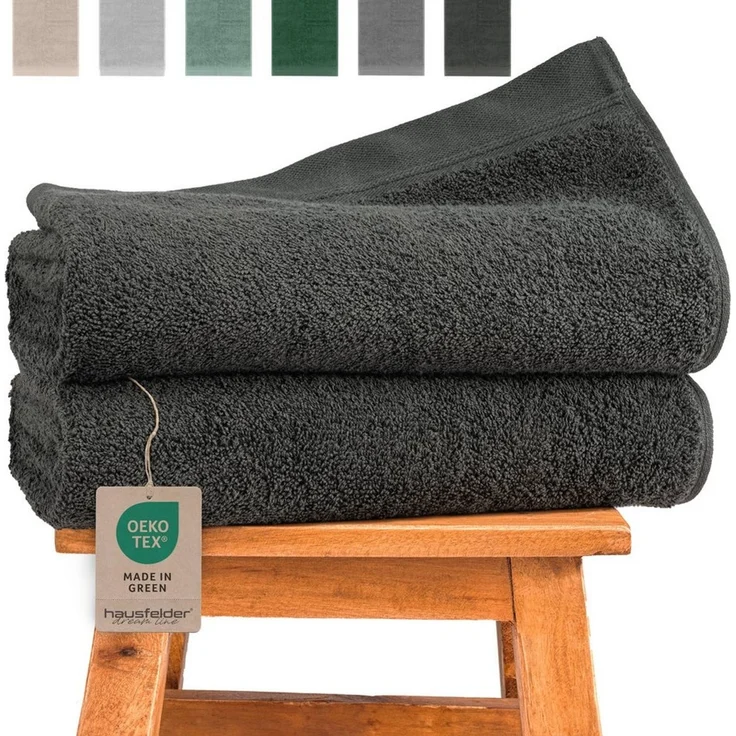 Hausfelder Handtücher Premium Duschtuch 2er Set (Anthrazit, 2 Duschtücher 70x140 cm), (Set, 2-St), Mit Aufhängeschlaufen, 100% Baumwolle, weich, saugfähig, Uni-Farben – Bild 1