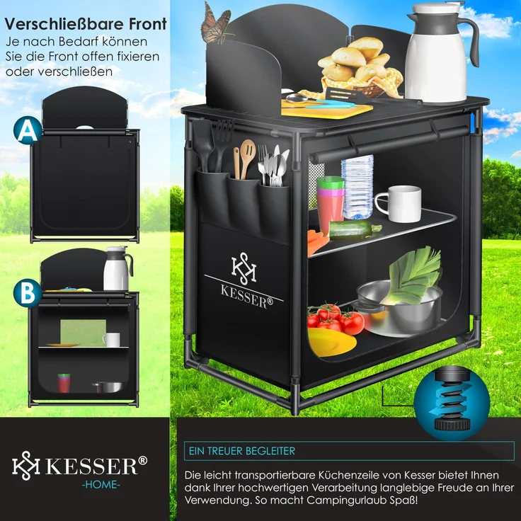 KESSER® Campingschrank, Campingküche mit Aluminiumgestell, inkl. Tragetasche , Kocherschrank für Camping , Campingmöbel , Outdoor Typ F2 (Schwarz) – Bild 8