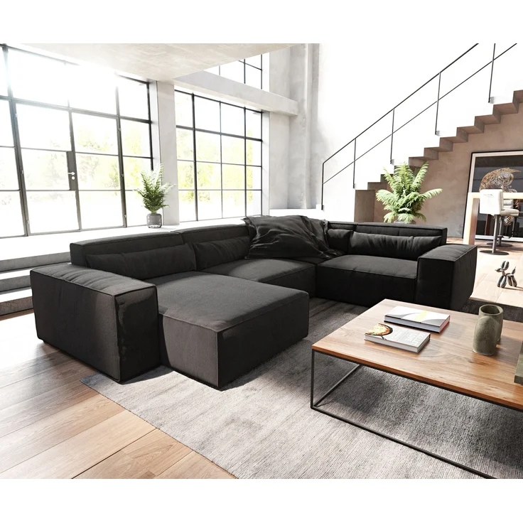 Wohnlandschaft Sirpio 300x210 cm Mikrofaser Schwarz Recamiere variabel – Bild 1