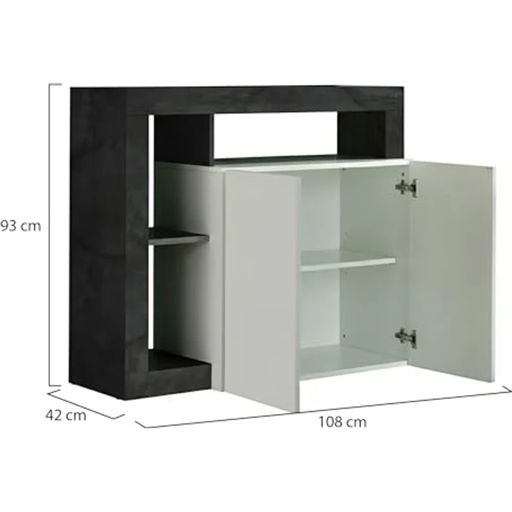 Dmora Modernes Sideboard mit 2 Türen und Regalen, Wohnzimmer-TV-Ständer, Küchenbuffet, Made in Italy Sideboard, 108x42xh93 cm, Farbe Weiß und Oxid – Bild 7